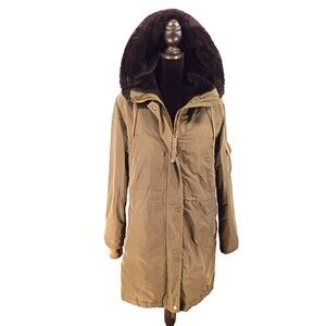 Gap Winter Jacket Hood Zip Moss Green Women's S Velour Lined Pockets Knee Length